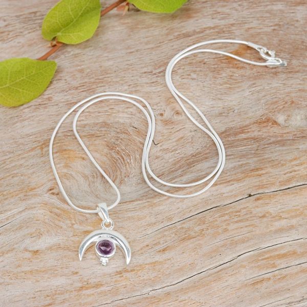 Alternate image for Moon-Shaped Natural Amethyst Pendant Necklace Moon on The Garden