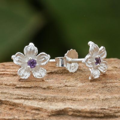 Alternate image for Floral Amethyst Stud Earrings from Thailand Winter Blooms