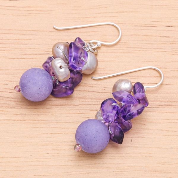 Alternate image for Handcrafted Multi-Gemstone Purple Dangle Earrings Purple Paradise