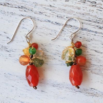 Alternate image for Carnelian Multi-Gemstone Dangle Earrings from Thailand Wistful Memory