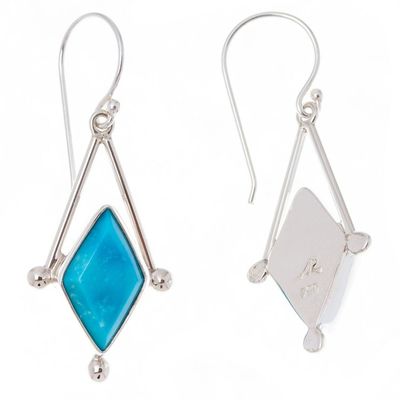 Alternate image for Turquoise and Taxco 950 Silver Artisan Crafted Earrings Spark of Blue