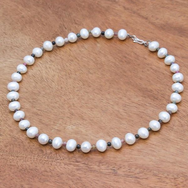 Alternate image for Cultured Pearl and Tourmaline Beaded Necklace from Thailand Colorful Palace