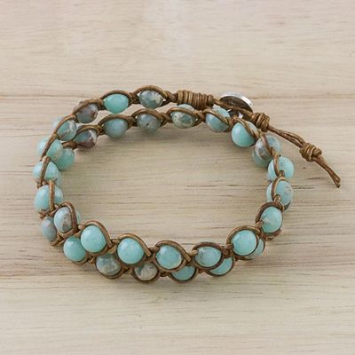 Alternate image for Jasper Beaded Wrap Bracelet in Blue from Thailand Sky Orbs