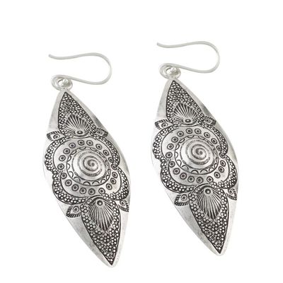Alternate image for Hand-Stamped Karen Silver Dangle Earrings from Thailand Mesmerizing Karen
