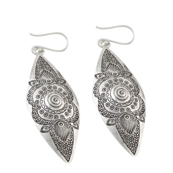 Alternate image for Hand-Stamped Karen Silver Dangle Earrings from Thailand Mesmerizing Karen