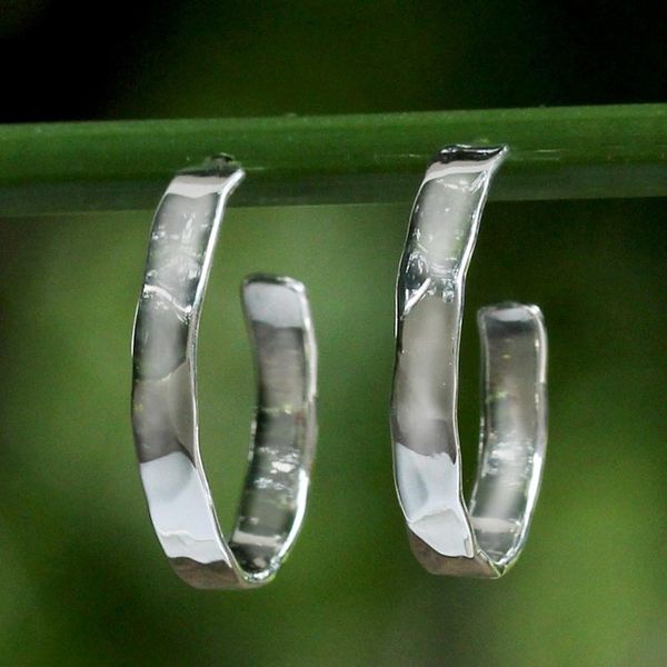 Alternate image for Modern Thai 925 Sterling Silver Half-Hoop Earrings Contemporary Woman