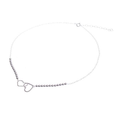 Alternate image for Sterling Silver Heart Choker Necklace in High Polish Finish Romantic Links