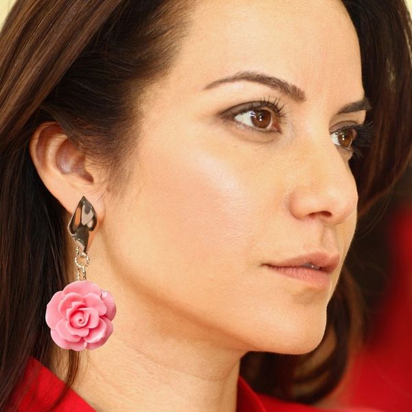 Alternate image for Floral 24k Gold-Plated Resin Dangle Earrings in Carnation The Carnation Belle