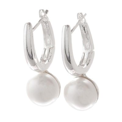 Alternate image for Round Cultured Pearl Drop Earrings from Thailand Wintry Orbs