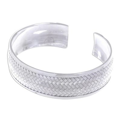 Alternate image for Sterling Silver Cuff Bracelet with Woven Motif Weaving Tales