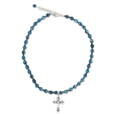 Alternate image for Jasper and Silver Cross Pendant Necklace from Thailand Charming Cross