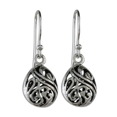 Alternate image for Elegant Sterling Silver Dangle Earrings from Thailand Swirling Eggs