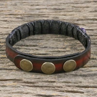 Alternate image for Amethyst and Leather Wrtistband Bracelet from Thailand Rock Walk