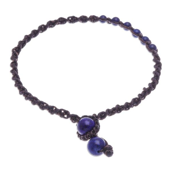 Alternate image for Blue Lapis Lazuli Beaded Macrame Ankle with Beaded Closure Thai Beach Chic in Blue