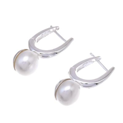 Alternate image for Round Cultured Pearl Drop Earrings from Thailand Wintry Orbs