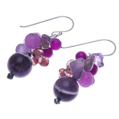 Alternate image for Purple Quartz and Amethyst Dangle Earrings from Thailand Lovely Blend in Purple