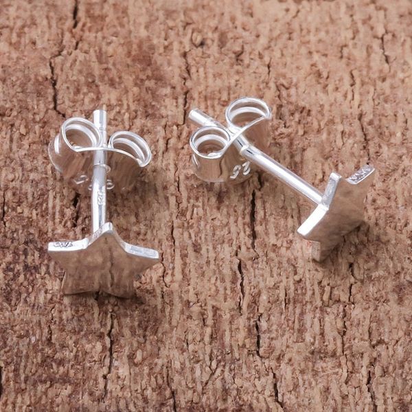 Alternate image for Star-Shaped Sterling Silver Stud Earrings from Thailand Simple Stars