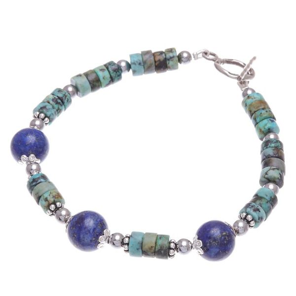 Alternate image for Hand Crafted Lapis Lazuli and Hematite Pendant Bracelet Earth Orbit