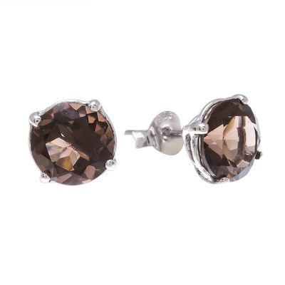 Alternate image for Rhodium Plated Smoky Quartz Stud Earrings from Thailand Precious Sparkle