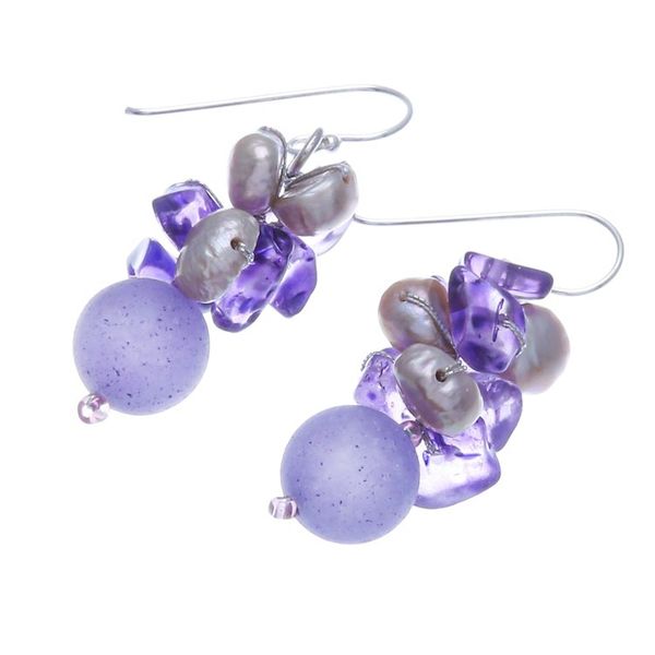 Alternate image for Handcrafted Multi-Gemstone Purple Dangle Earrings Purple Paradise