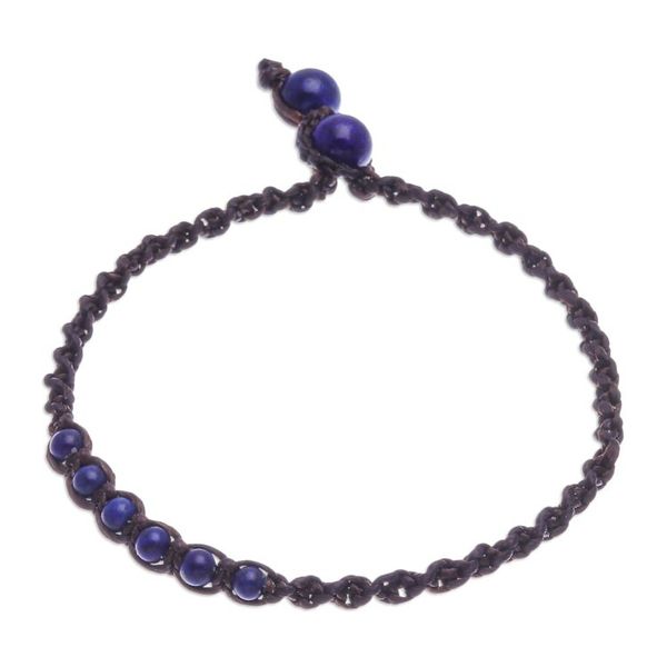 Alternate image for Blue Lapis Lazuli Beaded Macrame Ankle with Beaded Closure Thai Beach Chic in Blue