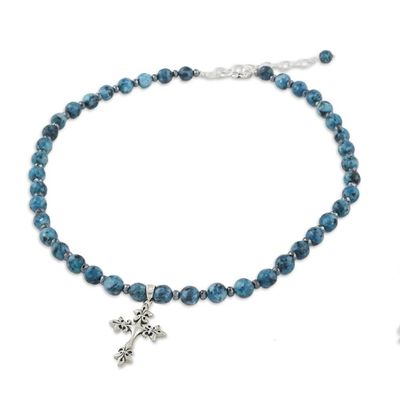 Alternate image for Jasper and Silver Cross Pendant Necklace from Thailand Charming Cross