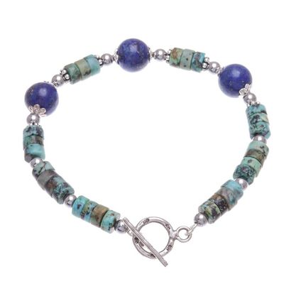 Alternate image for Hand Crafted Lapis Lazuli and Hematite Pendant Bracelet Earth Orbit