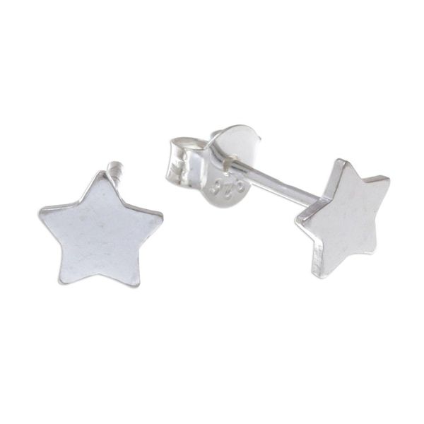 Alternate image for Star-Shaped Sterling Silver Stud Earrings from Thailand Simple Stars