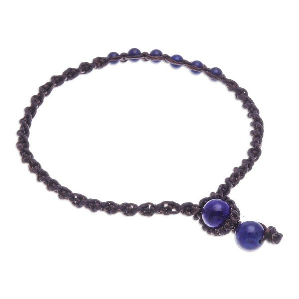 Alternate image for Blue Lapis Lazuli Beaded Macrame Ankle with Beaded Closure Thai Beach Chic in Blue