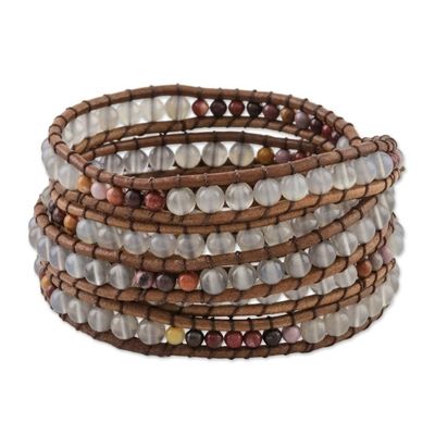 Alternate image for Chalcedony and Jasper Beaded Wrap Bracelet from Thailand Winter Walk