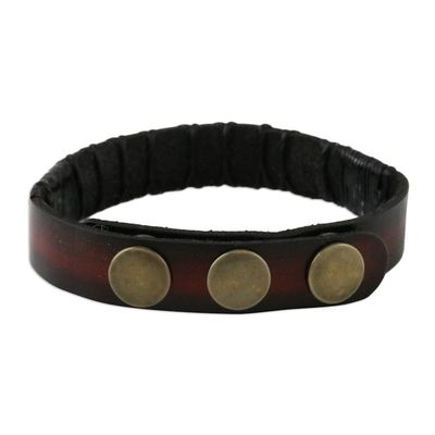 Alternate image for Amethyst and Leather Wrtistband Bracelet from Thailand Rock Walk