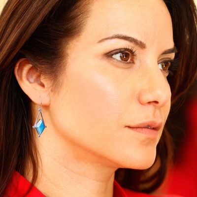 Alternate image for Turquoise and Taxco 950 Silver Artisan Crafted Earrings Spark of Blue