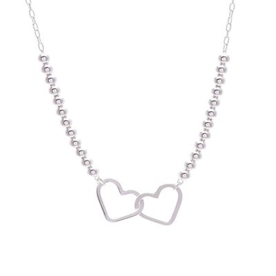 Alternate image for Sterling Silver Heart Choker Necklace in High Polish Finish Romantic Links