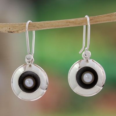 Alternate image for Taxco Silver Earrings with Cultured Pearl Moon Intrigue