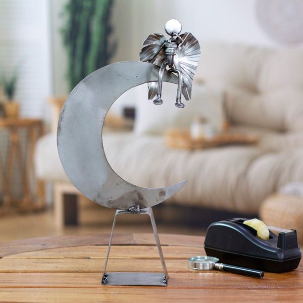 Alternate image for Handmade Angel and Moon Metal Sculpture Angel on High