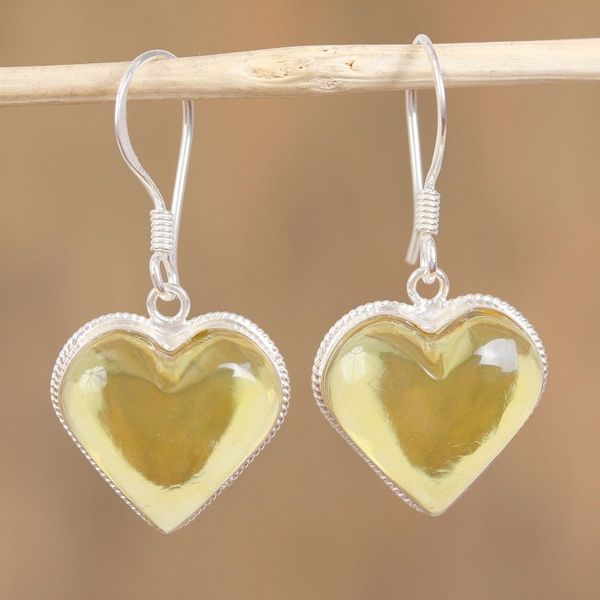 Alternate image for Heart Shaped Natural Amber Dangle Earrings from Mexico Heartfelt Gleam