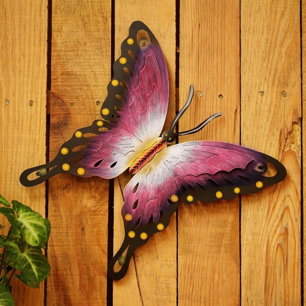 Handmade Purple Butterfly Steel Wall Sculpture Mexico 'Soul of Femininity'