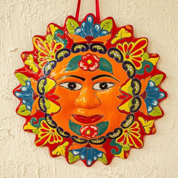 Alternate image for Colorful Floral Talavera Style Sun Wall Plaque from Mexico Pure Sun