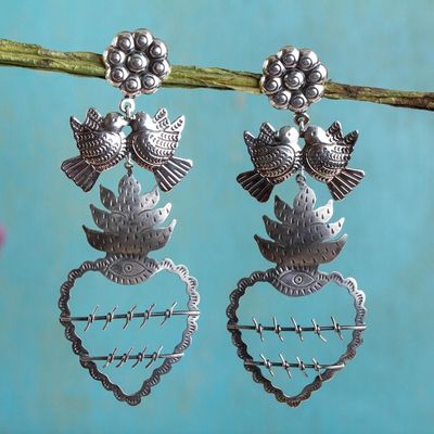 Alternate image for Mexican Hearts Artisan Crafted Sterling Silver Earrings Freedom Hearts