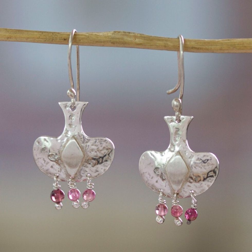 Rustic Sterling Silver and Pink Tourmaline Earrings 'Last Drop'