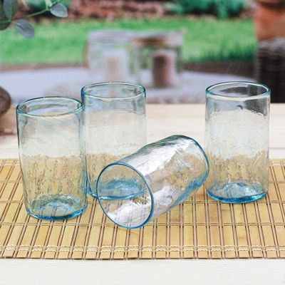 Alternate image for 4 Hand Blown Eco-Friendly Recycled Glass Tumblers in Blue Garden Relaxation in Blue