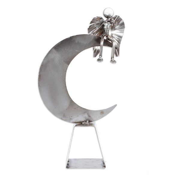 Alternate image for Handmade Angel and Moon Metal Sculpture Angel on High