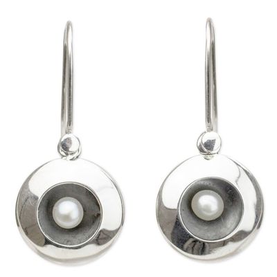 Alternate image for Taxco Silver Earrings with Cultured Pearl Moon Intrigue