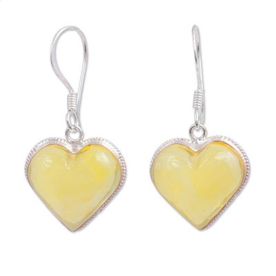 Alternate image for Heart Shaped Natural Amber Dangle Earrings from Mexico Heartfelt Gleam