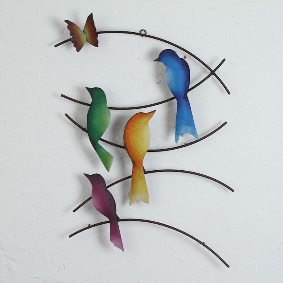 Steel Wall Sculpture of Birds and a Butterfly from Mexico 'Friends of Summer'