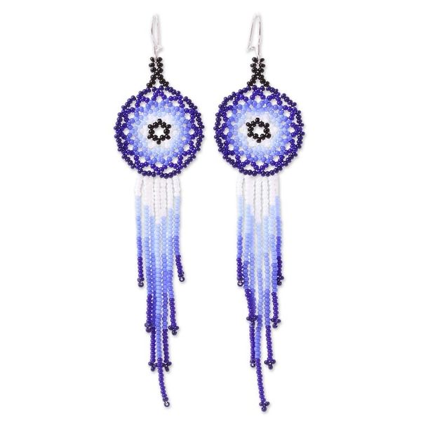 Alternate image for Long Glass Beaded Earrings in Blue from Mexico Blue Dreamcatcher