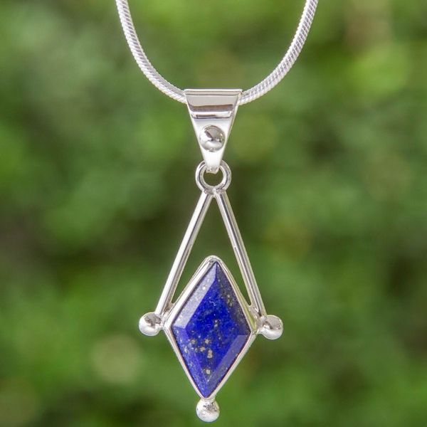 Alternate image for Lapis Lazuli and 950 Silver Artisan Necklace Spark of Blue