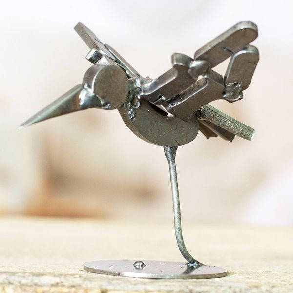 Alternate image for Handcrafted Recycled Scrap Metal Bird Statuette Powerful Flight