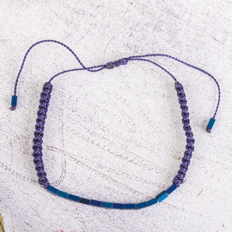 Adjustable Blue Hematite Beaded Bracelet from Mexico 'Azure'