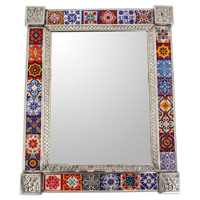 Alternate image for Tin and Ceramic Wall Mirror with Talavera Motifs Large Talavera Seasons